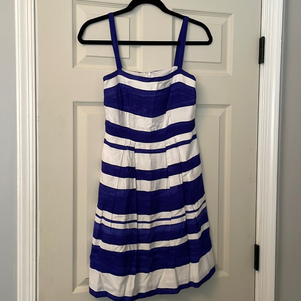 LOFT Blue and White Striped Midi Dress